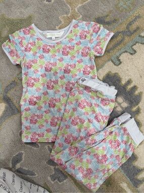 The Royal Standard Children's Crown Print Pajama Set - Pink, Blue & Green